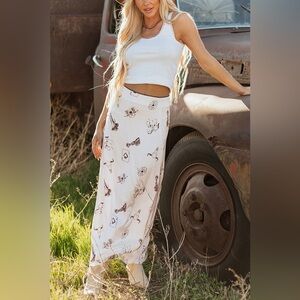 New WESTERN SATIN MIDI SKIRT